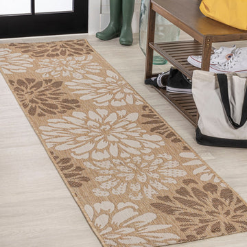 Zinnia Modern Floral Textured Weave Indoor/outdoor Runner Rug